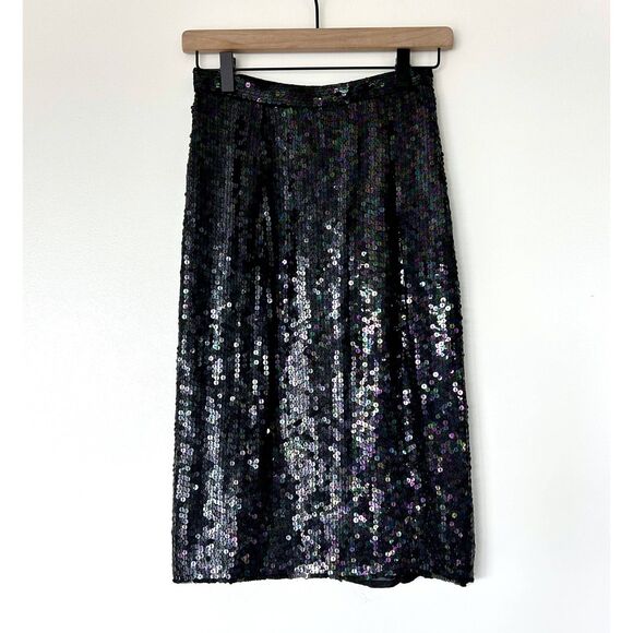 Vintage‎ 80's 90's Iridescent Sequin Skirt | 100% Silk Lined Made in India - Picture 2 of 11